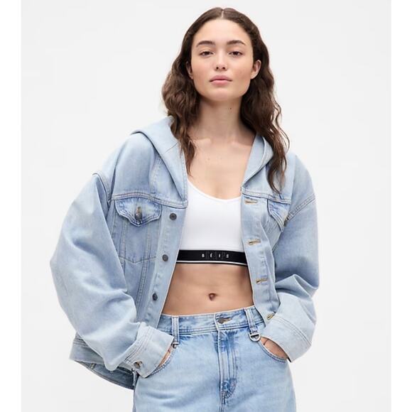 NWT BÉIS Beis x Gap Oversized Denim Jean Cocoon Jacket Coat - Picture 1 of 8